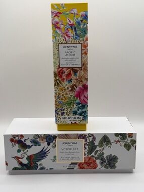 JOHNNY WAS CALIF. VOTIVE SET TRIO+PACIFIC AMBER ROOM SPRAY BUNDLE F/S NEW•SEALED